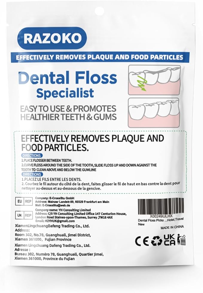 RAZOKO Dental Floss Picks High Pull Toothpicks Sticks,Professional Clean Floss Picks,Unflavored Disposable Flossers Refill Pack 500Pcs