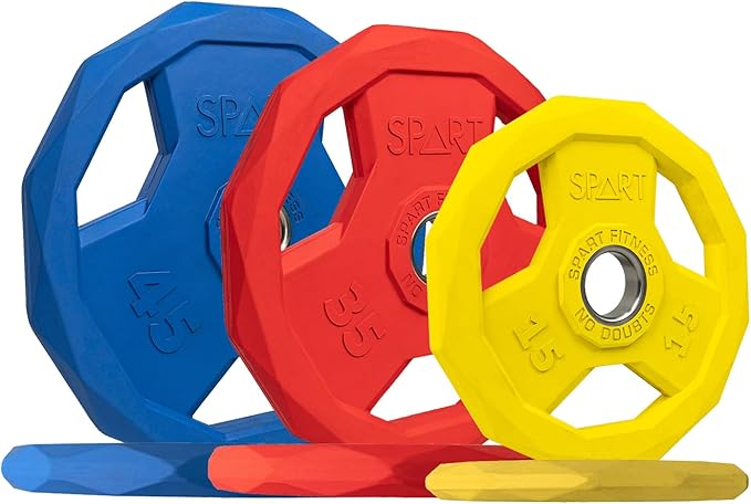SPART Color Coded Weight Plate 2-Inch Rubber Coated Olympic Grip Plate for Barbell, Solid Cast Iron Weight Plates for Strength Training, Weightlifting, Crossfit, Home Gym, 2.5LB/5LB/10LB/25LB/35LB/45LB, Pair-StrideForce Fitness