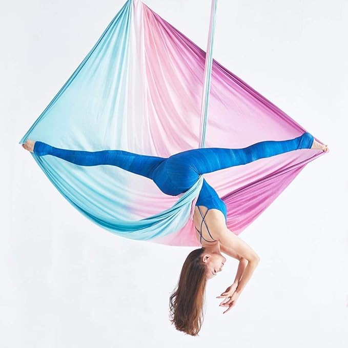 F.Life Aerial Yoga Hammock kit- Yoga Swing Multicolor 5 yards-Flying Yoga Include Daisy Chain,Carabiner and Pose Guide-StrideForce Fitness