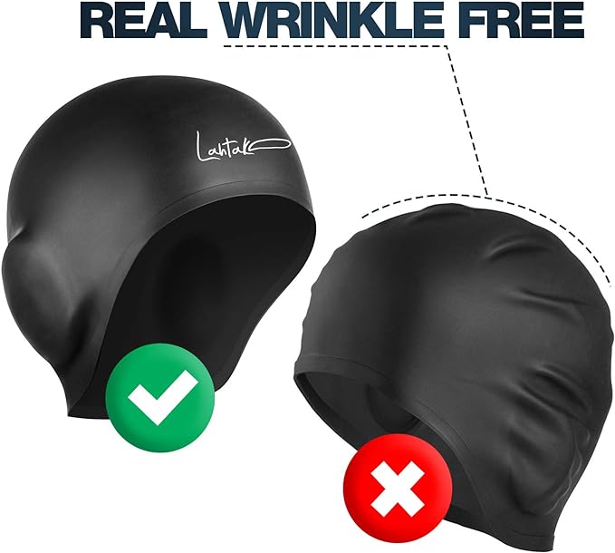 3D Swim Caps - Ear Protection Swimming Cap for Women & Men - Silicone, Waterproof - Fits Long & Short Hair - Adult & Youth-StrideForce Fitness