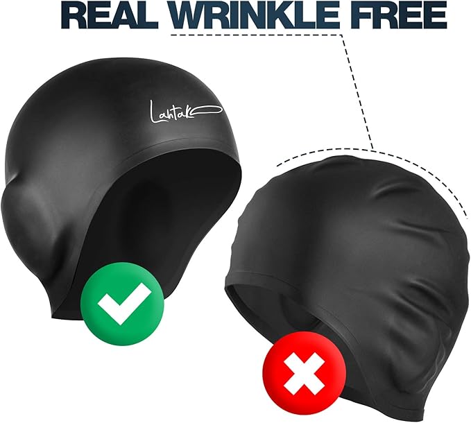 3D Swim Caps - Ear Protection Swimming Cap for Women & Men - Silicone, Waterproof - Fits Long & Short Hair - Adult & Youth-StrideForce Fitness