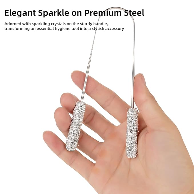 Tongue Scraper Bling Metal Tongue Cleaner for Adults & Kids Diamond Stainless Steel Tongue Scrubber for Oral Care & Hygiene(White)