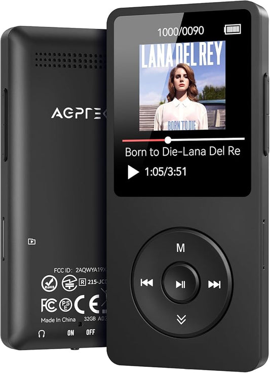 AGPTEK A02 MP3 Player with Bluetooth 5.3, 1.8 inch Screen Portable Music Player with Speaker, FM Radio, Voice Recorder, Supports Expanded Up to 128GB(Black, 64GB)-StrideForce Fitness