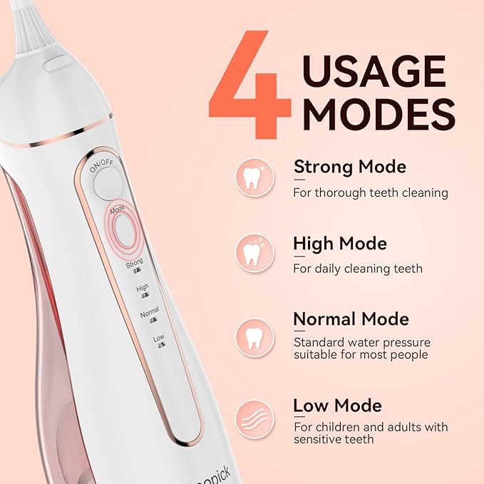 Cordless Portable Water Flosser with 300ML Tank: Rechargeable Oral Irrigator with 5 Tips for Travel, Braces Care and Sensitive Gums, IPX7 Waterproof Teeth Cleaning Device(Pink)