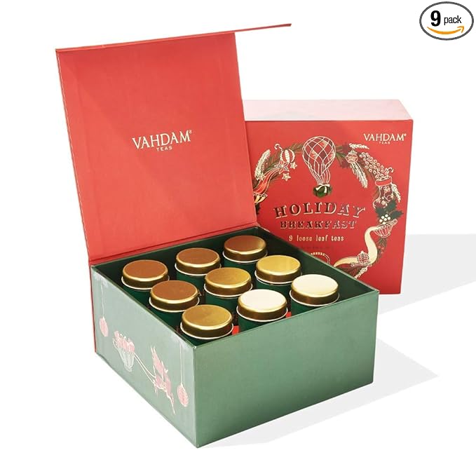 VAHDAM, Holiday Breakfast - Christmas Tea Gift Sets (90+ Cups) 9 Loose Leaf Tea - Luxury Gift Box | Christmas gifts 2024 Ideas | Christmas Gifts For Women, Men & Adults I Holiday Tea Gift Box-StrideForce Fitness