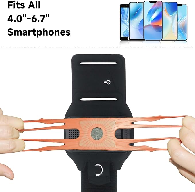 Wristband Phone Holder for Running, 360°Rotation & Detachable Sports Armband with Key Holder for iPhone 16/15/14/13/12/Pro/Pro Max/XS/XR/X/8/7/6/Plus, Fits 4.5-7 Inch Smartphones (Orange)-StrideForce Fitness