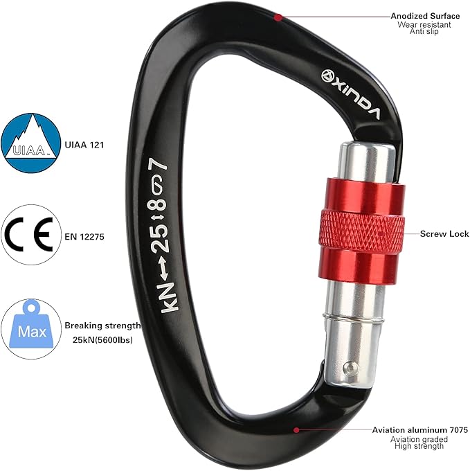 Screwgate Locking Carabiner Clip - Professional Rock Climbing Carabiner Screw Lock,Heavy Duty Carabiners for Climbing,Mountaineer,Hammock,Camping,Outdoor Equipment-StrideForce Fitness