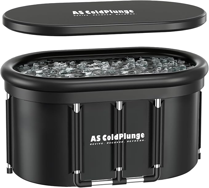 XXL Oval Ice Bath Tub for Cold Plunge, Portable Ice Pod with Lid, 148Gal Inflatable Cold Plunge Tub with 2 Drain Valves for Chiller Connection, Cold Therapy Recovery, Indoor Outdoor Use-StrideForce Fitness