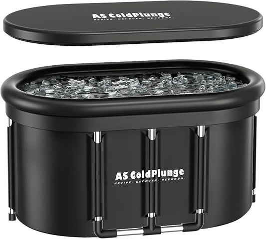 XXL Oval Ice Bath Tub for Cold Plunge, Portable Ice Pod with Lid, 148Gal Inflatable Cold Plunge Tub with 2 Drain Valves for Chiller Connection, Cold Therapy Recovery, Indoor Outdoor Use-StrideForce Fitness