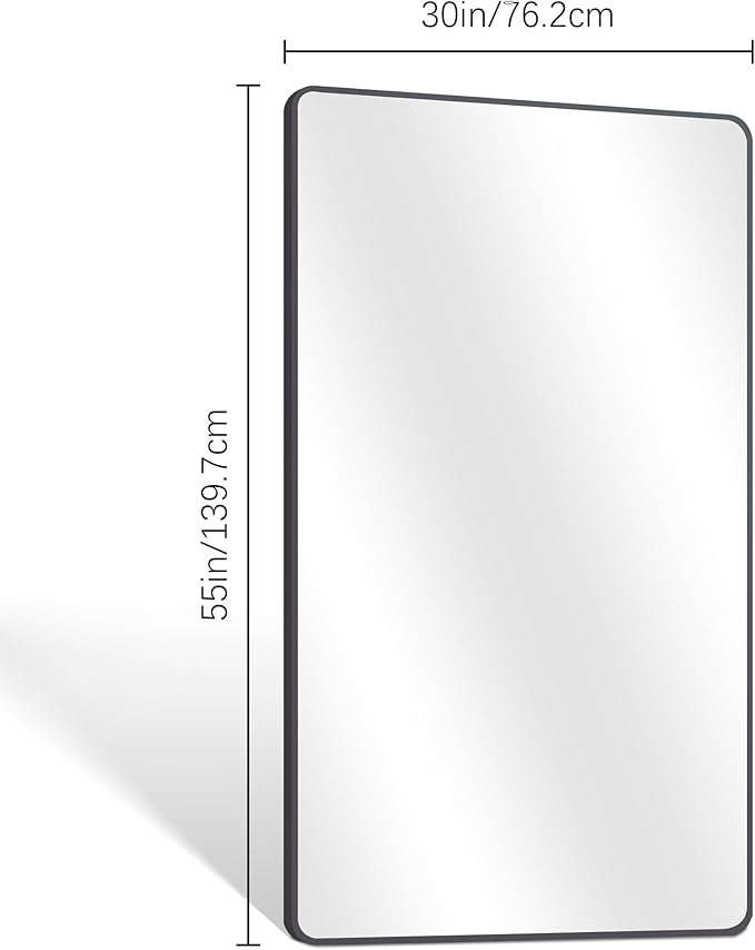 30" x 55"Bathroom Mirror, Matte Black Wall Mirror with Metal Frame, Decorative Rectangular Vanity Mirror for Bedroom Bathroom Living Room Entryway (Horizontal/Vertical)-StrideForce Fitness