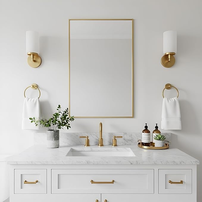 20x36 Inch Brass Bathroom Mirror for Wall, Aluminum Frame Rectangle Rectangular Vanity Mirror, Modern Large for Bedroom, Living Room, Horizontal or Vertical-StrideForce Fitness