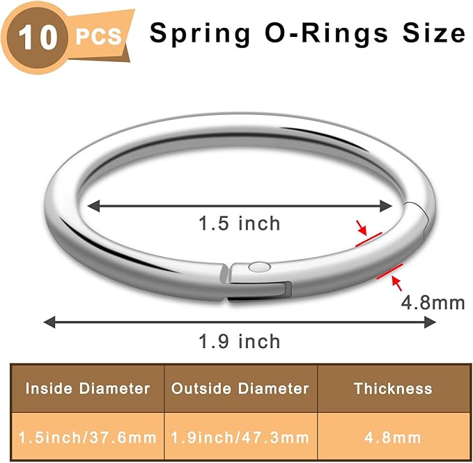 10Pack 1-1/2" Large Round Carabiner Clips, Metal Spring O Rings for Organizer Key Rings, Paracord Keychain Lanyard, Pet Chains, Purse Hardware, Key Snap Hooks DIY Accessory (Silver)-StrideForce Fitness