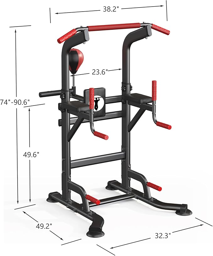 soges Pull Up Bar Dip Station, Power Tower with Boxing Speed Ball & Spinning Target, Adjustable Height Dip Stand Strength Training Fitness Workout Station, Assistive Trainer Pull Up Stand-StrideForce Fitness