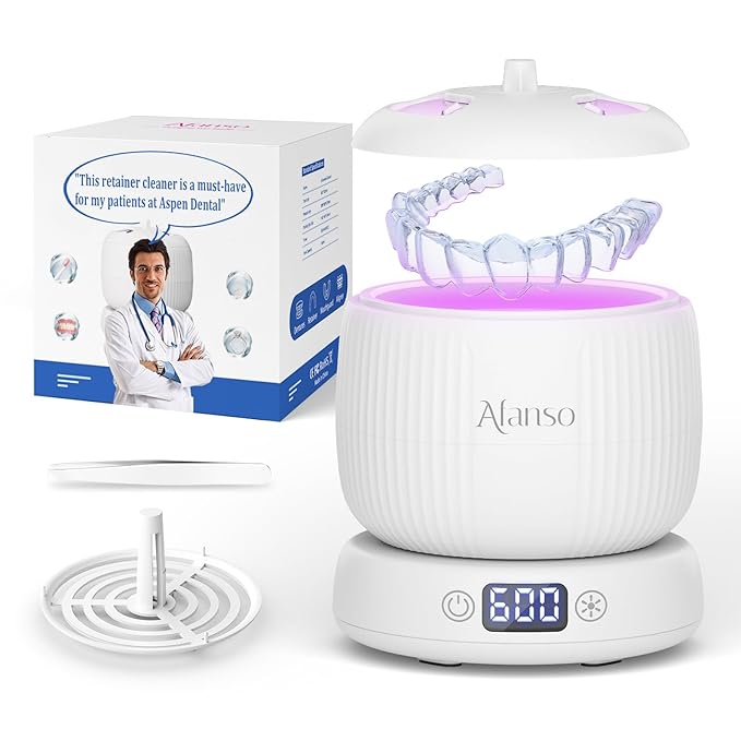50kHz Ultrasonic Retainer Cleaner Machine for Travel & Home, Portable Denture Cleaner with Removable Base, 4 Modes Timer, Dental Cleaning Pod for Aligners, Braces, Mouth Guard, Jewelry, Toothbrush