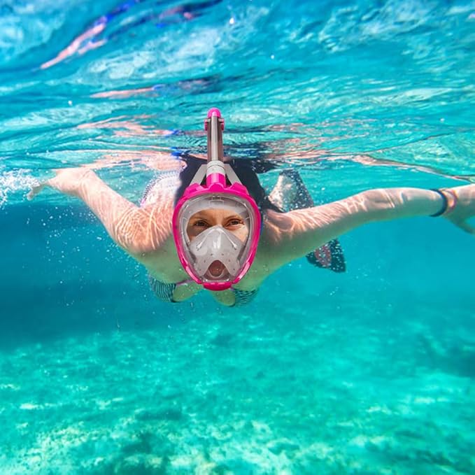 QingSong Full Face Snorkel Mask for Adults, Snorkeling Gear with Camera Mount, 180 Degree Panoramic View Snorkel Set Anti-Fog Anti-Leak-StrideForce Fitness