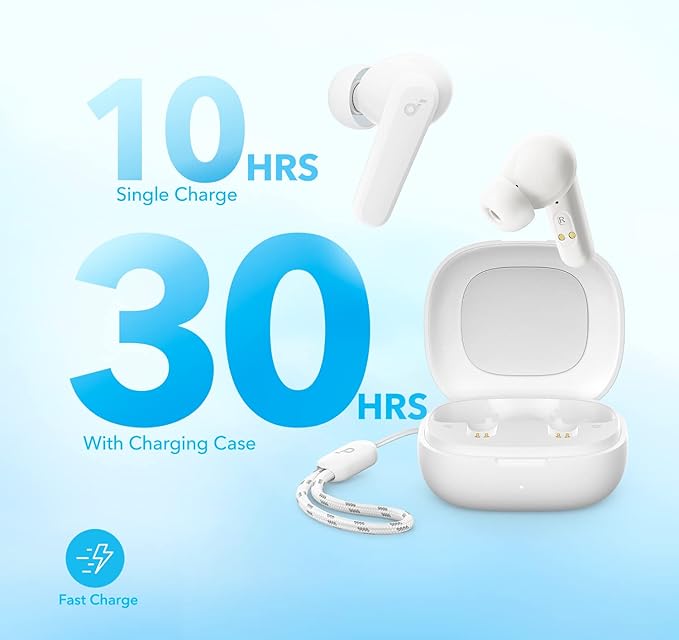 Soundcore by Anker P20i True Wireless Earbuds, 10mm Drivers with Big Bass, Bluetooth 5.3, 30H Long Playtime, Water-Resistant, 2 Mics for AI Clear Calls, 22 Preset EQs, Customization (White)-StrideForce Fitness