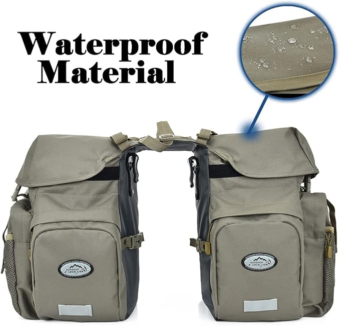 Dreamoon 50L Bike Panniers, Waterproof Bicycle Commuting Bag Saddle Bags with Rain Cover, Bike Rear Seat Bag Carrier with Reflective Trim, Cycling Organizer for Width Less Than 6.3 inches Rack (Gray)-StrideForce Fitness