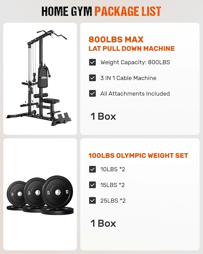 LS01 LAT Pulldown Machine, LAT Row Cable Machine with AB Crunch, LAT Tower with Cable Row Attachments, 3 in 1 Pulley Stations for Home Gym-StrideForce Fitness