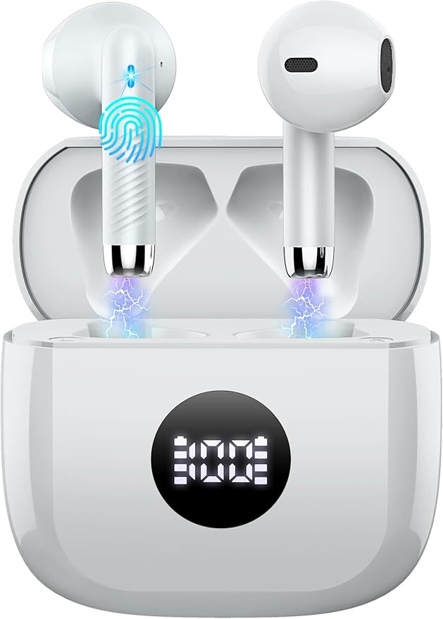 Wireless Earbuds, Bluetooth 5.4 Ear Buds LED Power Display Headphones Bass Stereo, Bluetooth Earbuds in-Ear Noise Cancelling Mic, 40H Playback Mini Case IP7 Waterproof Sports Earphones for Android iOS-StrideForce Fitness