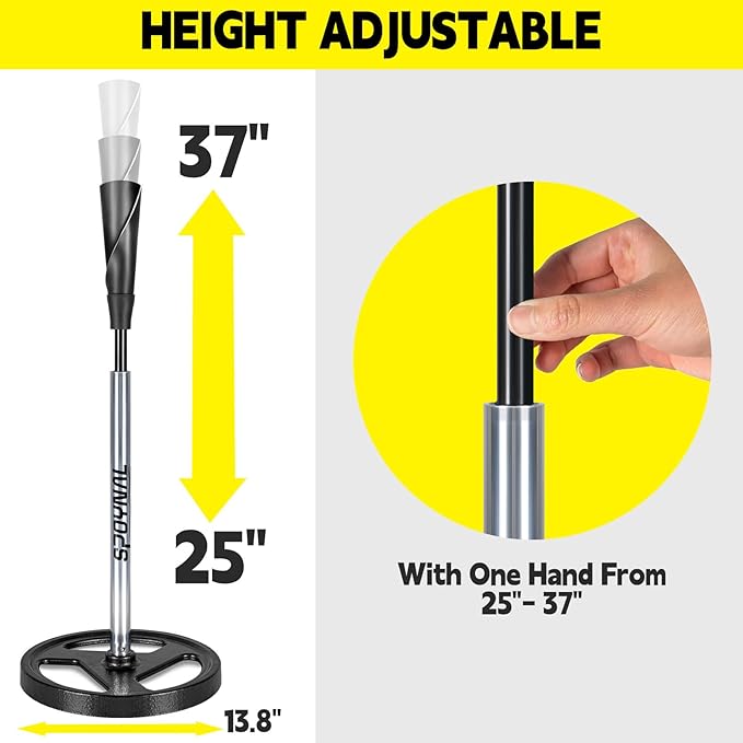 Portable Batting Tee for Baseball/Softball - Adjustable Height 24" to 46", 25" to 37", Baseball Practice Training Hand-Rolled Flexible Rubber Top & Heavy Duty Base for T-Ball, Youth & Adults-StrideForce Fitness