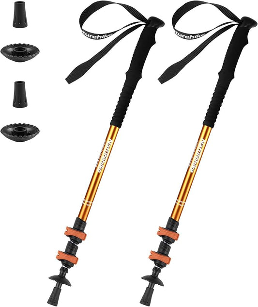 Naturehike Collapsible Trekking Poles, Adjustable Lightweight Aluminum Hiking Poles, Shock Absorption with Wrist Straps for Hiking and Daily Use, Yelllow/Green (Set of 2)-StrideForce Fitness