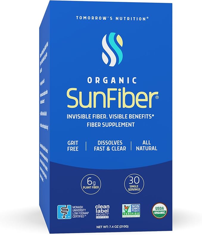 Tomorrow's Nutrition, Organic Sunfiber Stick Packs, Prebiotic Fiber Supplement for Digestive Health, Low FODMAP, Gluten-Free, 30 Packets, Blue-StrideForce Fitness