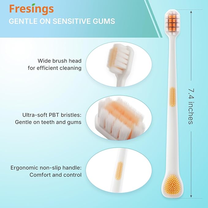 25-Pack Ultra Soft Toothbrushes for Sensitive Gums, Extra Soft Bristles, Built-in Tongue Scraper, Individually Wrapped Manual for Adults & Kids, Travel, Home, Guest, Braces, 5 Colors