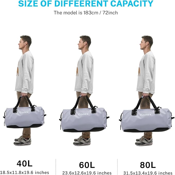 Gonex 40L 60L 80L Extra Large Waterproof Duffle Travel Dry Duffel Bag Heavy Duty Bag with Durable Straps & Handles for Kayaking Paddleboarding Boating Rafting Fishing-StrideForce Fitness