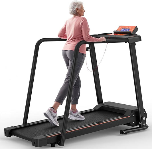 Foldable Walking Treadmill for Seniors with Long Handrails, APP Control & 3D Virtual Scenes – 3.0HP Quiet Motor, 300 lb Capacity, Shock Absorption – Ideal for Home, Office & Small Spaces-StrideForce Fitness