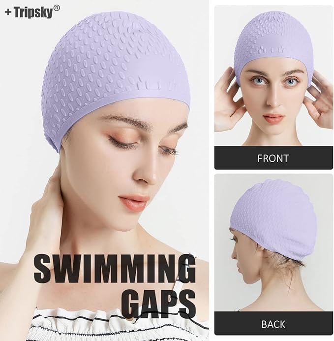Tripsky Silicone Swim Cap,Comfortable Bathing Cap Ideal for Curly Short Medium Long Hair, Swimming Cap for Women and Men, Shower Caps Keep Hairstyle Unchanged…-StrideForce Fitness