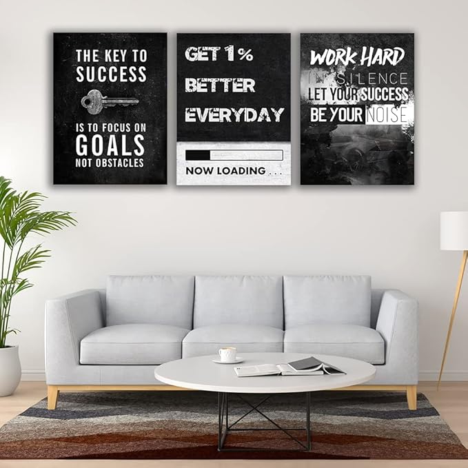 Yetaryy Motivational Poster Inspirational Wall Art 3 Pieces Canvas Painting Lion Artwork for Living Room Office Modern Home Decor Prints Pictures Wall Decor Framed Ready to Hang [72''Wx 36''H]-StrideForce Fitness