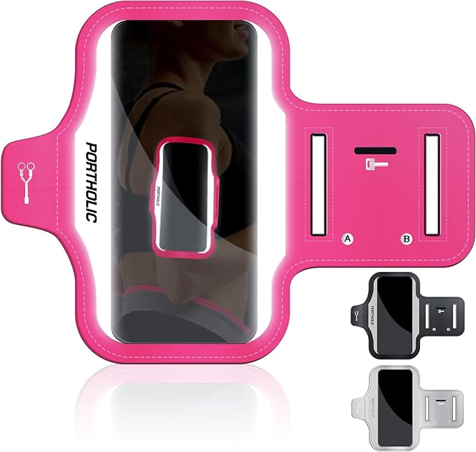 PORTHOLIC 2025 Running Armband Water Resistant Sports Phone Holder Case with Extension Strap, Key Card Slot Up to 6.9" Phone for iPhone 17/16/15/14/13 Plus Air Pro Max XR/XS, Galaxy S25/24/S10-StrideForce Fitness