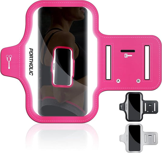 PORTHOLIC 2025 Running Armband Water Resistant Sports Phone Holder Case with Extension Strap, Key Card Slot Up to 6.9" Phone for iPhone 17/16/15/14/13 Plus Air Pro Max XR/XS, Galaxy S25/24/S10-StrideForce Fitness