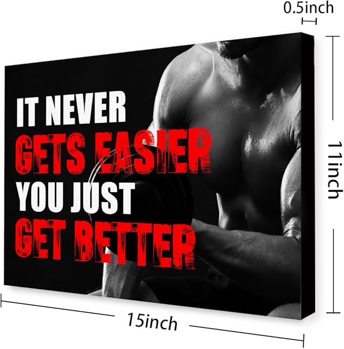 OTINGQD Inspirational Gym Wall Decor,Fitness Quotes Wall Art,It Never Gets Easier You Just Get Better Workout Canvas Wall Decor for Home Gym-StrideForce Fitness