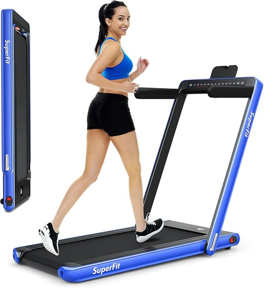 GYMAX Walking Pad, Dual LED Display 2 in 1 Under Desk Treadmill for Home with Remote & Smart App Control, 2.25HP Foldable Portable Treadmill Running Machine for Office Small Space-StrideForce Fitness