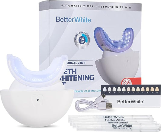 LED Teeth Whitening Kit with 4 Gel Syringes & Case | Formulated by Dentists | Professional Tooth Whitening for Sensitive Teeth | Enamel-Safe and Clinically Tested