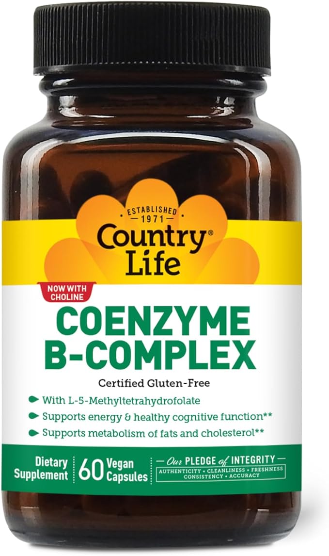Country Life Coenzyme B-Complex, 60 Capsules – Supports Energy & Metabolism, Mood & Cognitive Function – Vegan, Gluten-Free, Bioavailable B Vitamins with Choline-StrideForce Fitness