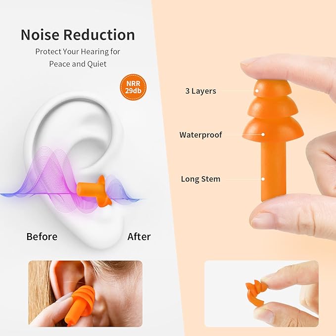 Ear Plugs for Swimming, Soft Ear Plugs for Sleeping Noise Cancelling, Reusable Ear Plug for Noise Reduction, Ear Protection, Silicone Earplugs for Swimming, Sleeping, Snoring, Work, Concerts, 6 Pairs-StrideForce Fitness