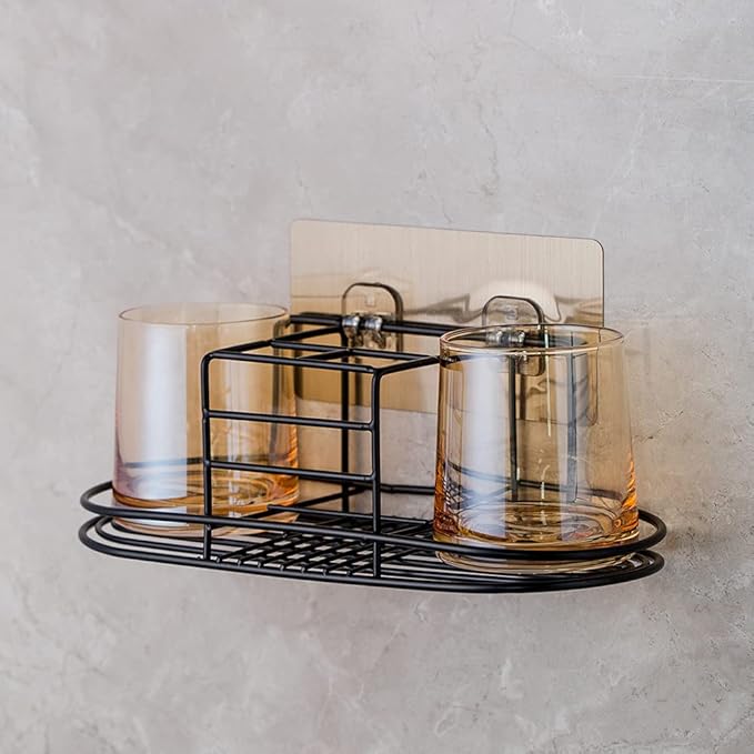 Toothbrush Holder with Cup Holder Electric Toothbrush Toothpaste Holder, Stainless Steel Bathroom Stand or Wall-Mounted Black