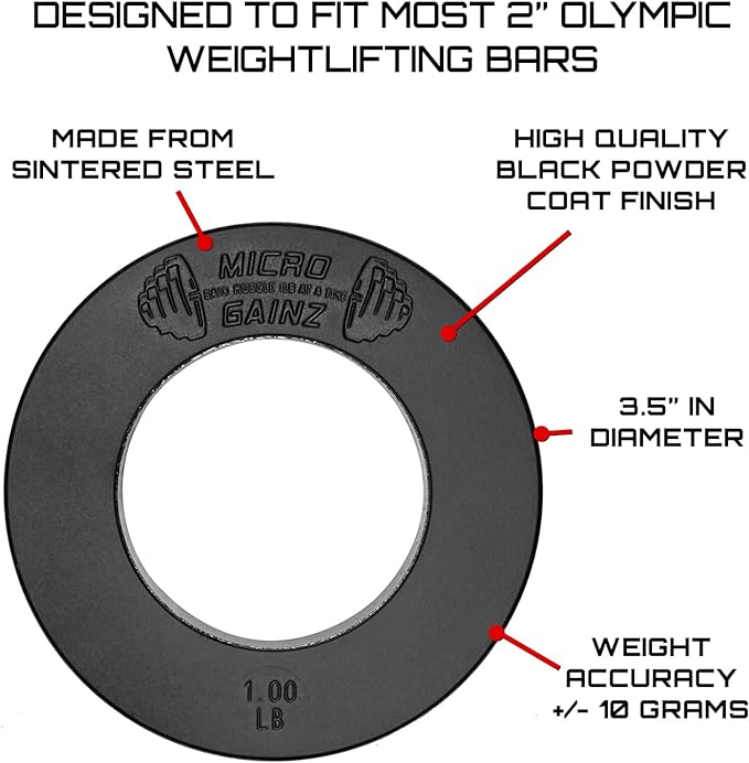 Micro Gainz Calibrated Fractional Weight Plate Set of 2 Plates, Choose Set (.25LB-1.25LB), Designed for Olympic Barbells for Strength Training & Micro Loading Bar Weights, Made in USA-StrideForce Fitness