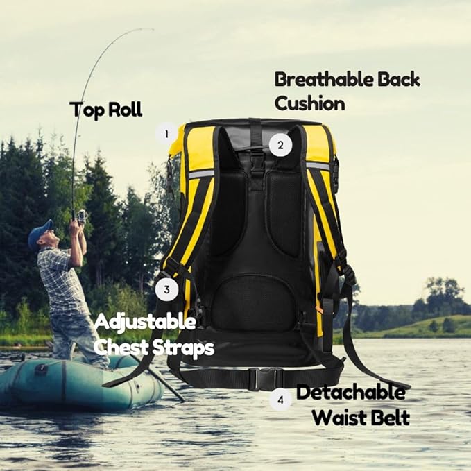 Waterproof Dry Bag Backpack for Kayaking, Roll Top Kayak Dry Backpack, Floating Outdoor Dry Sack Boating Sailing Canoeing Rafting Fishing Camping 55L Yellow-StrideForce Fitness