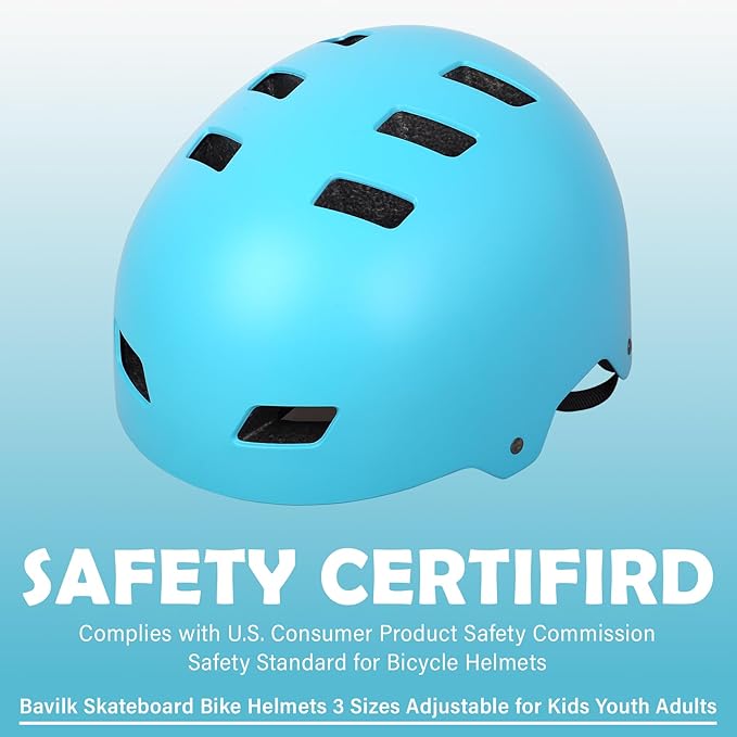 Bike Helmet 3 Sizes for Teenager Kids Youth Adults,Bavilk Skateboard Helmet Adjustable Multi-Sport Bicycle Cycling Scooter Roller Skate Inline Skating Rollerblading for Girls Boys Women Men Teen-StrideForce Fitness
