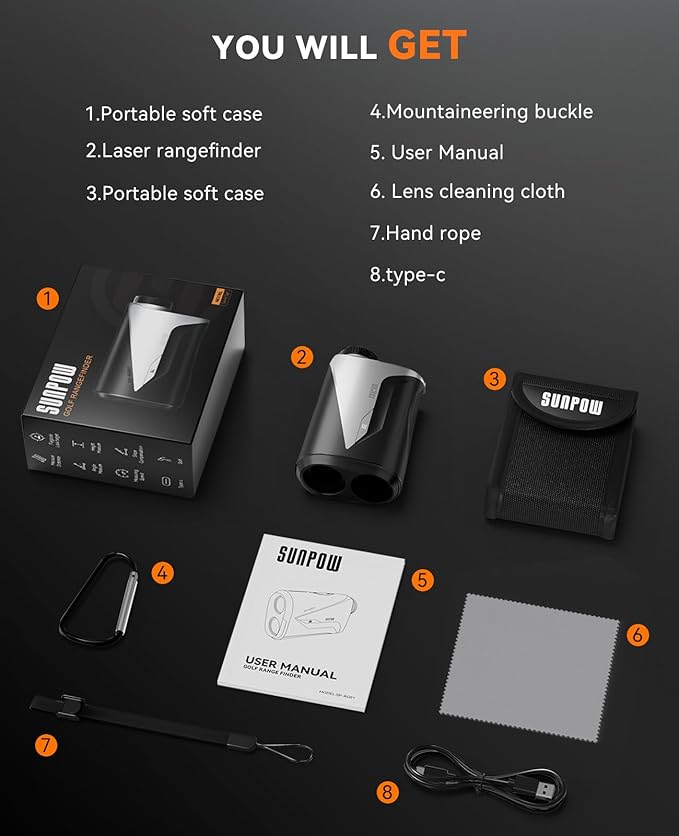 SUNPOW Golf Rangefinder with Slope -1000 Yards Range Finder with Flag Pole Locking Vibration-7X Magnification Rechargeable Golf Range Finders for Hunting-StrideForce Fitness