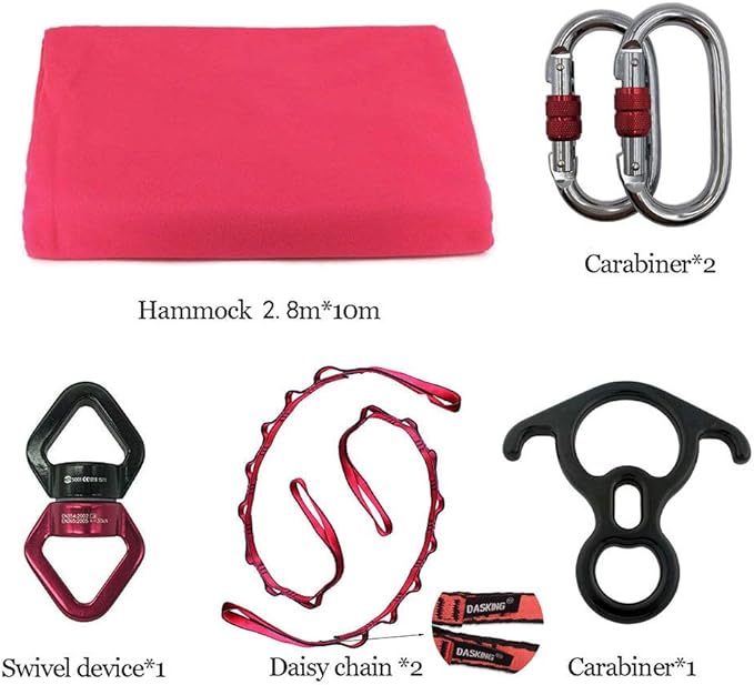 DASKING Aerial Silks Starter Kit - Durable 11Yards of Aerial Yoga Hammock with Hardware, Aerial Swing for Acrobatic Flying Yoga & All Levels (Aerial Rigging Point Up to 14ft)-StrideForce Fitness