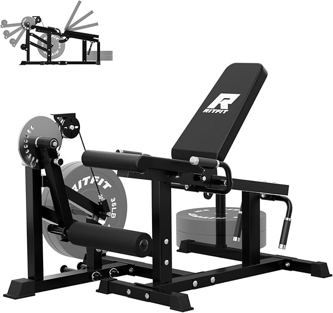 RITFIT Seated Leg Extension and Lying Curl Machine, Adjustable, for Home Gym, Leg Workout Equipment Compatible with 1'' and 2'' Weight Plates, Black, 700 lb-StrideForce Fitness