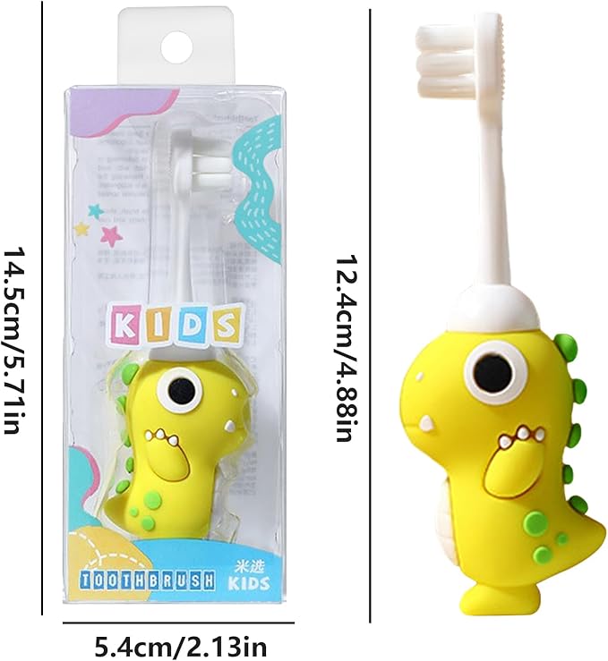 Dinosaur Kids Toothbrush – Todler Sized Brush Head, Soft Bristles Training Toothbrush, Fun Dinosaur Design | Orall Care for Children Boys and Girls, Gentle Cleaning for Daily Brushing Routine
