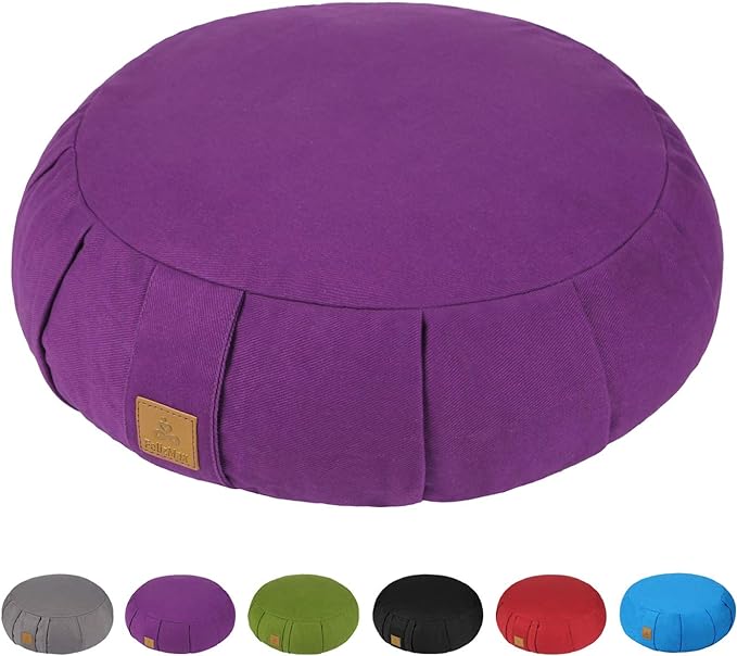 Round Zafu Meditation Cushion, D=15" H=5.5" Zabuton Meditation Pillow, Yoga Bolster/Pillow, Floor seat, Zippered Organic Cotton Cover, Natural Buckwheat, Kneeling Pillow-StrideForce Fitness