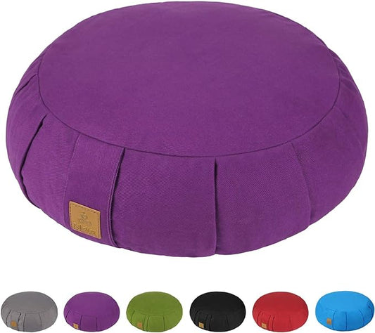 Round Zafu Meditation Cushion, D=15" H=5.5" Zabuton Meditation Pillow, Yoga Bolster/Pillow, Floor seat, Zippered Organic Cotton Cover, Natural Buckwheat, Kneeling Pillow-StrideForce Fitness