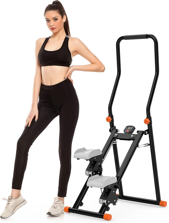 Stair Stepper for Home Gym - Foldable Vertical Climber Machine for Full-Body Workout, Cardio Exercise Machine with LCD Monitor, Adjustable Handlebar&Non-Slip Pedals -for Women&Men-StrideForce Fitness