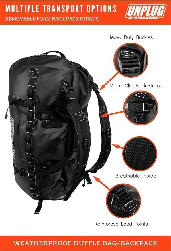UNPLUG Ultimate Adventure Bag | 1680D Heavy Duty Waterproof Bag | Large Travel Duffle Bag which can be Used for Camping, Motorcycling, Boating, or Hunting-StrideForce Fitness